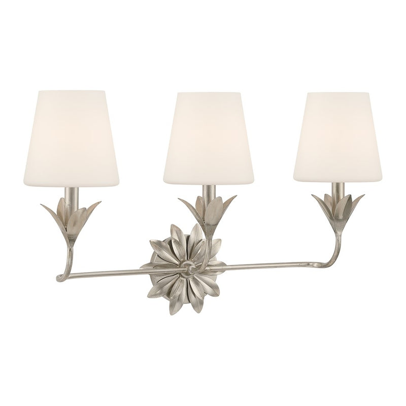 Crystorama Broche 3 Light Bathroom Vanity, Silver/White