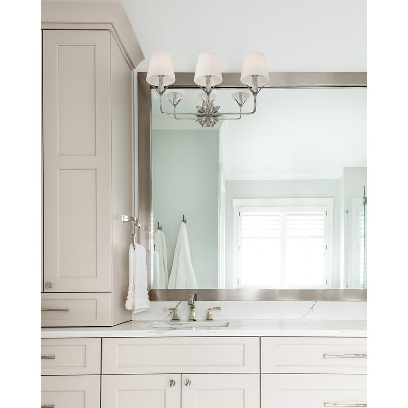 Crystorama Broche 3 Light Bathroom Vanity, Silver/White