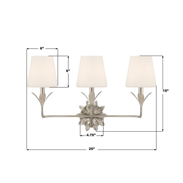 Crystorama Broche 3 Light Bathroom Vanity, Silver/White