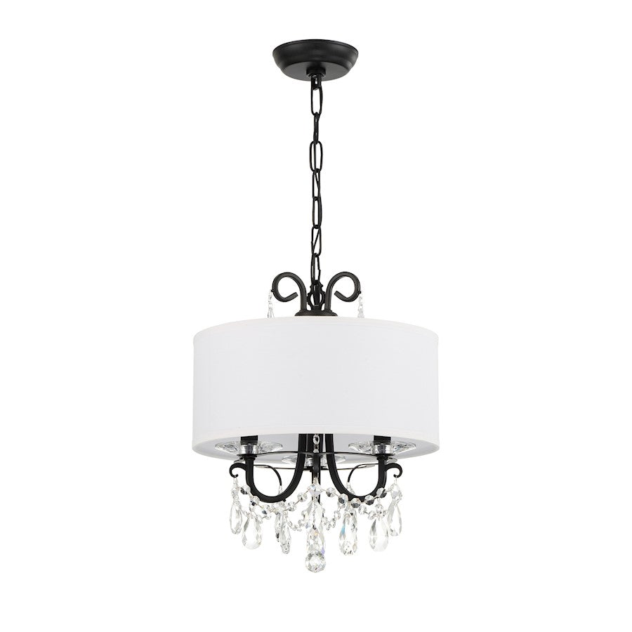 Crystorama Othello 3 Light Mini Chandelier, Matte Black/White