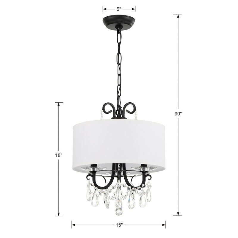 Crystorama Othello 3 Light Mini Chandelier, Matte Black/White