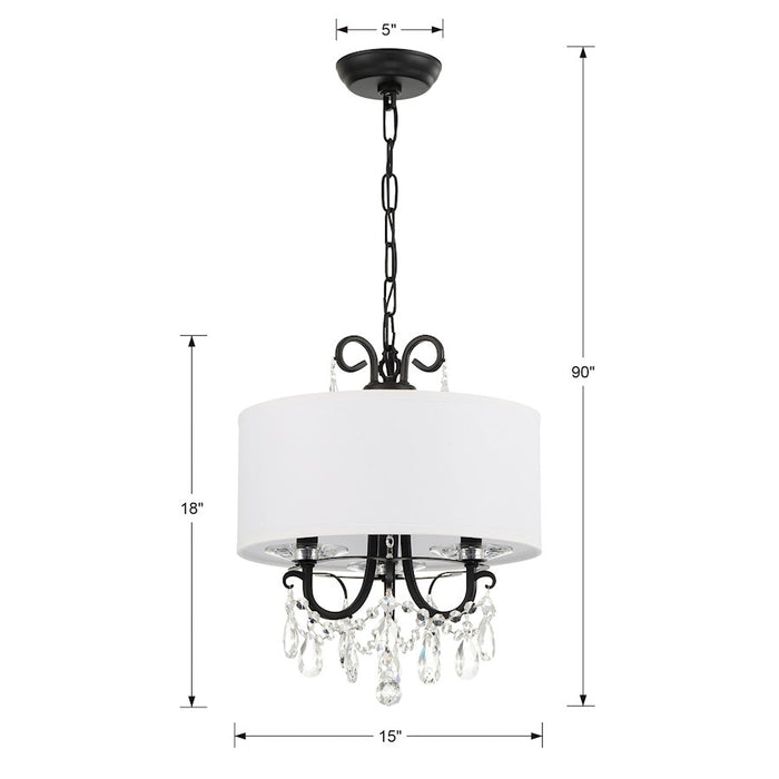 Crystorama Othello 3 Light Mini Chandelier, Matte Black/White