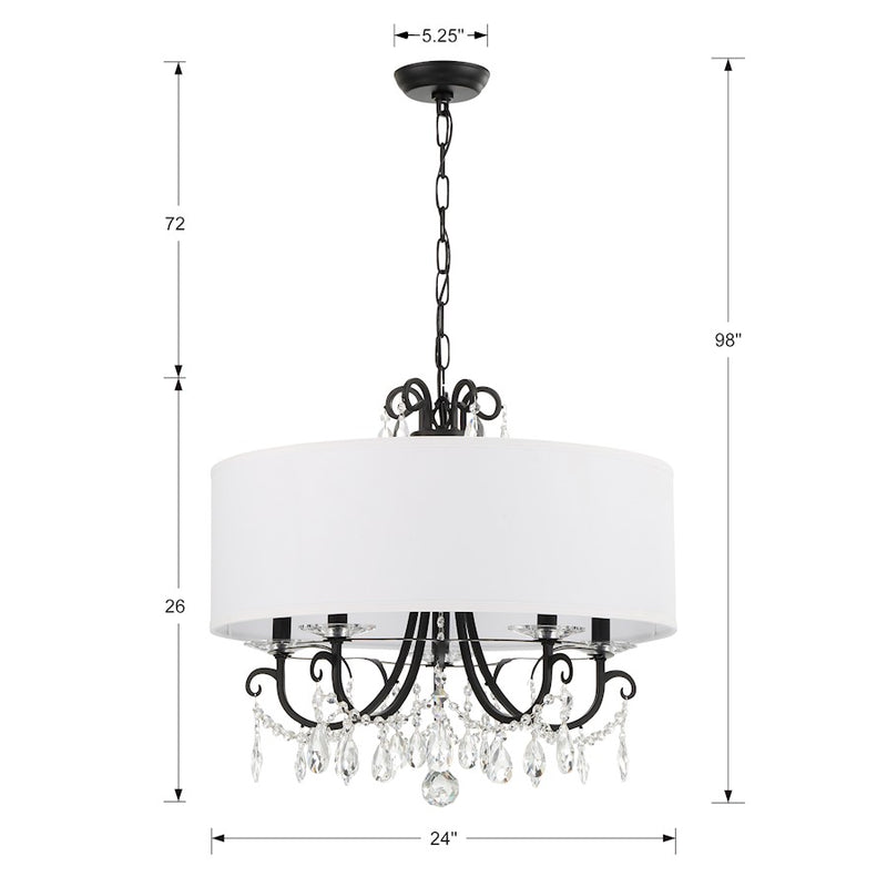 Crystorama Othello 5 Light Chandelier, Matte Black/White