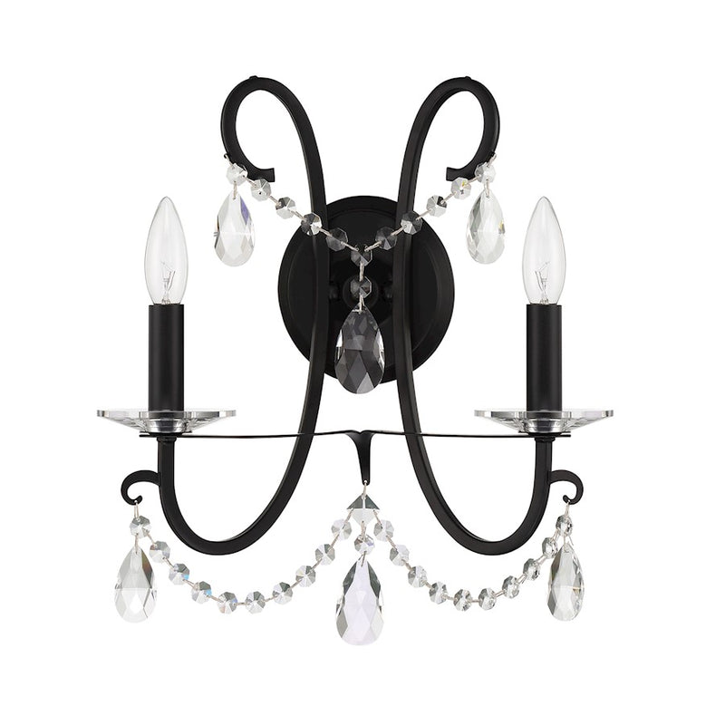 Crystorama Othello 2 Light Wall Mount, Matte Black