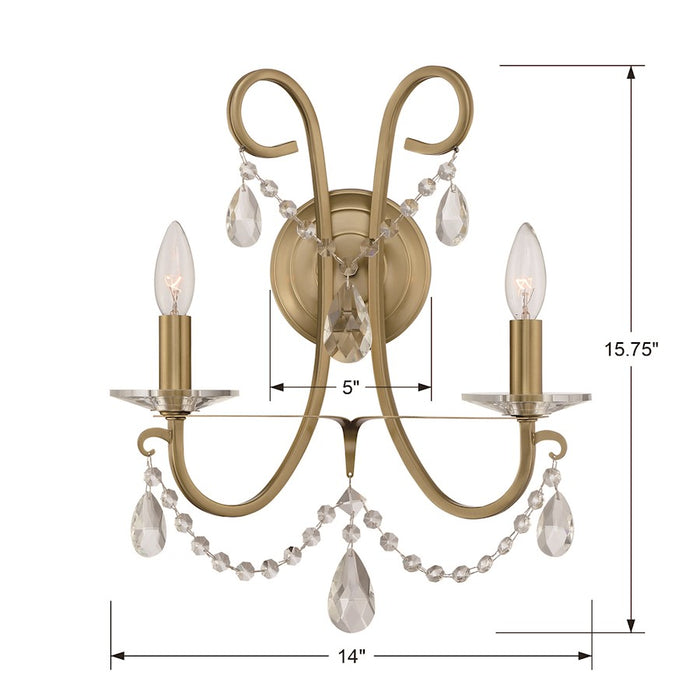 Crystorama Othello 2 Light Wall Mount, Gold