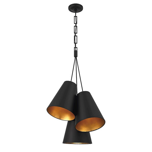 Crystorama Alston 3 Light Pendant, Matte Black/ Gold/Black/Gold