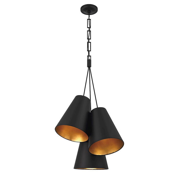 Crystorama Alston 3 Light Pendant, Matte Black/ Gold/Black/Gold