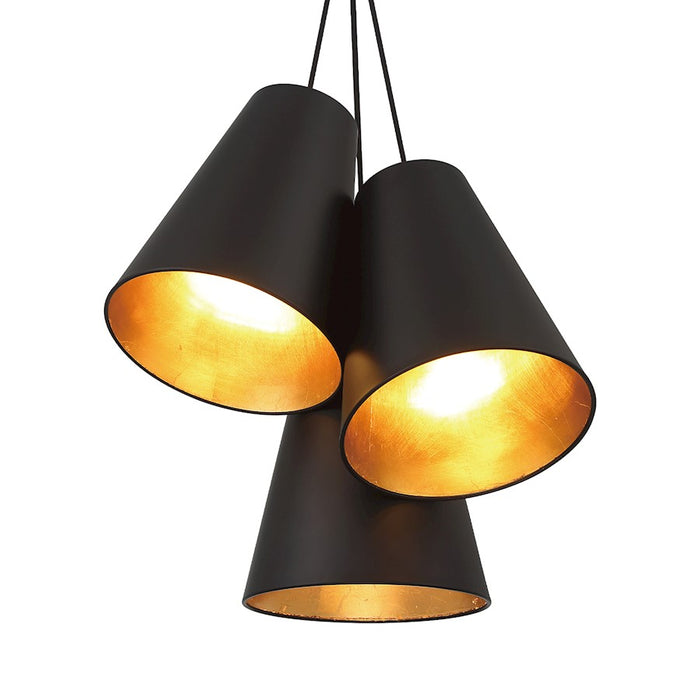 Crystorama Alston 3 Light Pendant, Matte Black/ Gold/Black/Gold