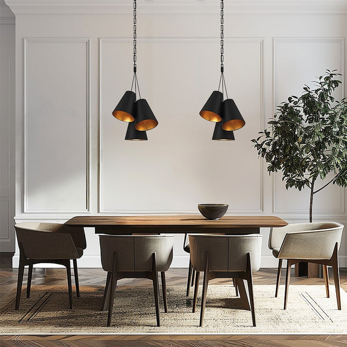 Crystorama Alston 3 Light Pendant, Matte Black/ Gold/Black/Gold