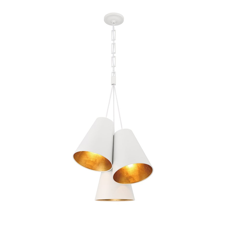 Crystorama Alston 3 Light Pendant, Matte White/ Gold/White/Gold - 8684-MT-GA
