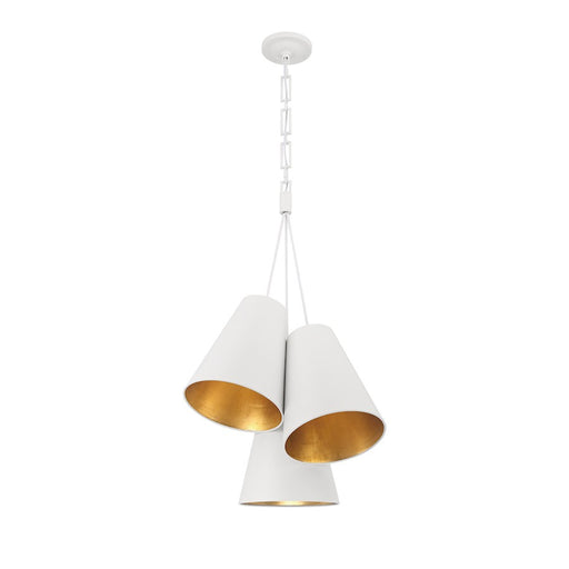 Crystorama Alston 3 Light Pendant, Matte White/ Gold/White/Gold
