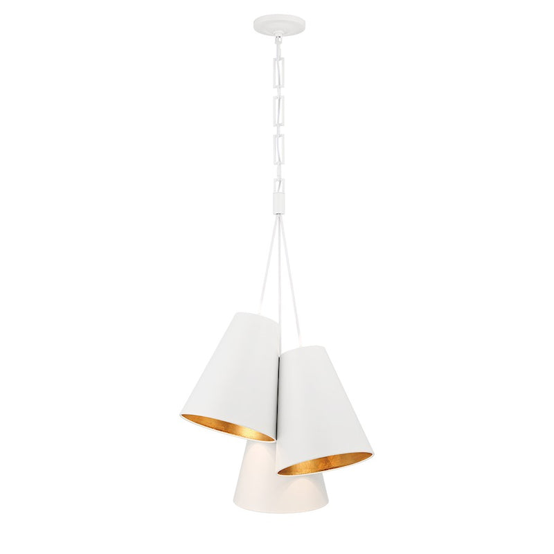 Crystorama Alston 3 Light Pendant, Matte White/ Gold/White/Gold