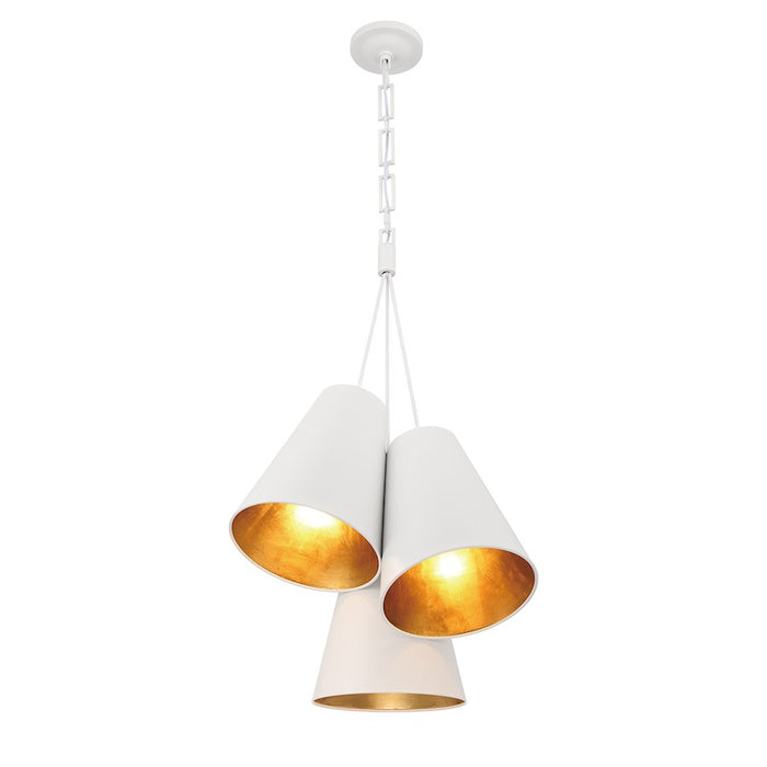 Crystorama Alston 3 Light Pendant, Matte White/Gold/White/Gold