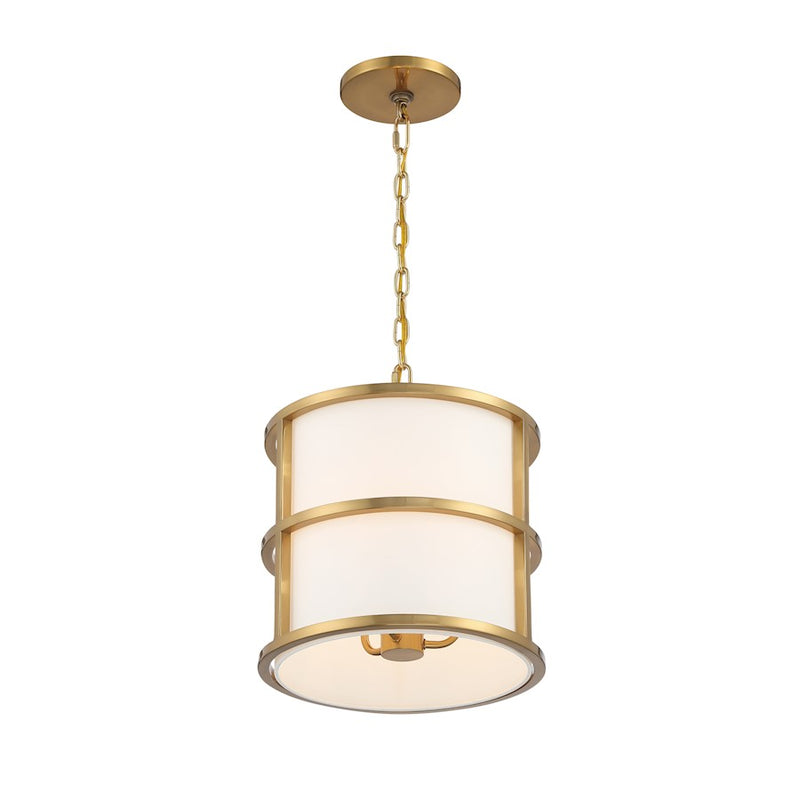 Crystorama Hulton 3 Light Pendant, Luxe Gold/White