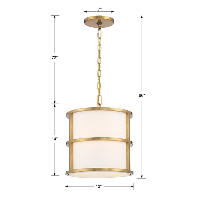 Crystorama Hulton 3 Light Pendant, Luxe Gold/White