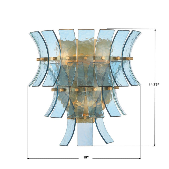 Crystorama Abigail 3 Light Sconce, Aged Bras/Gold/Blue