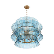 Crystorama Abigail 28in 8-Light Chandelier | Mid-Century Aged Brass Steel and Blue Curved Glass | Dining Room & Entryway | 28 x 28 x 26 in | Model ABI-2005-AG-BL