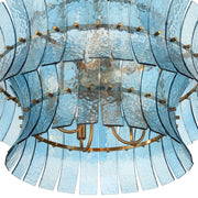 Crystorama Abigail 28in 8-Light Chandelier | Mid-Century Aged Brass Steel and Blue Curved Glass | Dining Room & Entryway | 28 x 28 x 26 in | Model ABI-2005-AG-BL