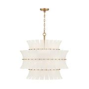 Crystorama Abigail 28in 8-Light Chandelier | Mid-Century Aged Brass Steel and White Curved Glass | Dining Room & Entryway | 28 x 28 x 26 in | Model ABI-2005-AG-WH