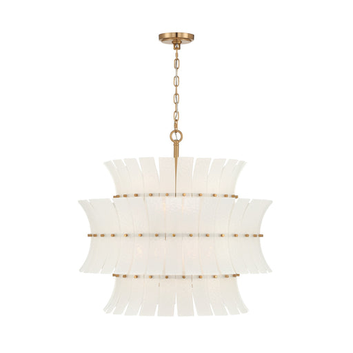 Crystorama Abigail 28in 8-Light Chandelier | Mid-Century Aged Brass Steel and White Curved Glass | Dining Room & Entryway | 28 x 28 x 26 in | Model ABI-2005-AG-WH
