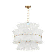 Crystorama Abigail 28in 8-Light Chandelier | Mid-Century Aged Brass Steel and White Curved Glass | Dining Room & Entryway | 28 x 28 x 26 in | Model ABI-2005-AG-WH