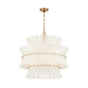Crystorama Abigail 28in 8-Light Chandelier | Mid-Century Aged Brass Steel and White Curved Glass | Dining Room & Entryway | 28 x 28 x 26 in | Model ABI-2005-AG-WH