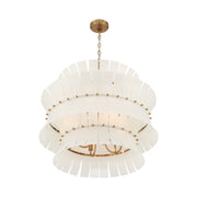 Crystorama Abigail 28in 8-Light Chandelier | Mid-Century Aged Brass Steel and White Curved Glass | Dining Room & Entryway | 28 x 28 x 26 in | Model ABI-2005-AG-WH