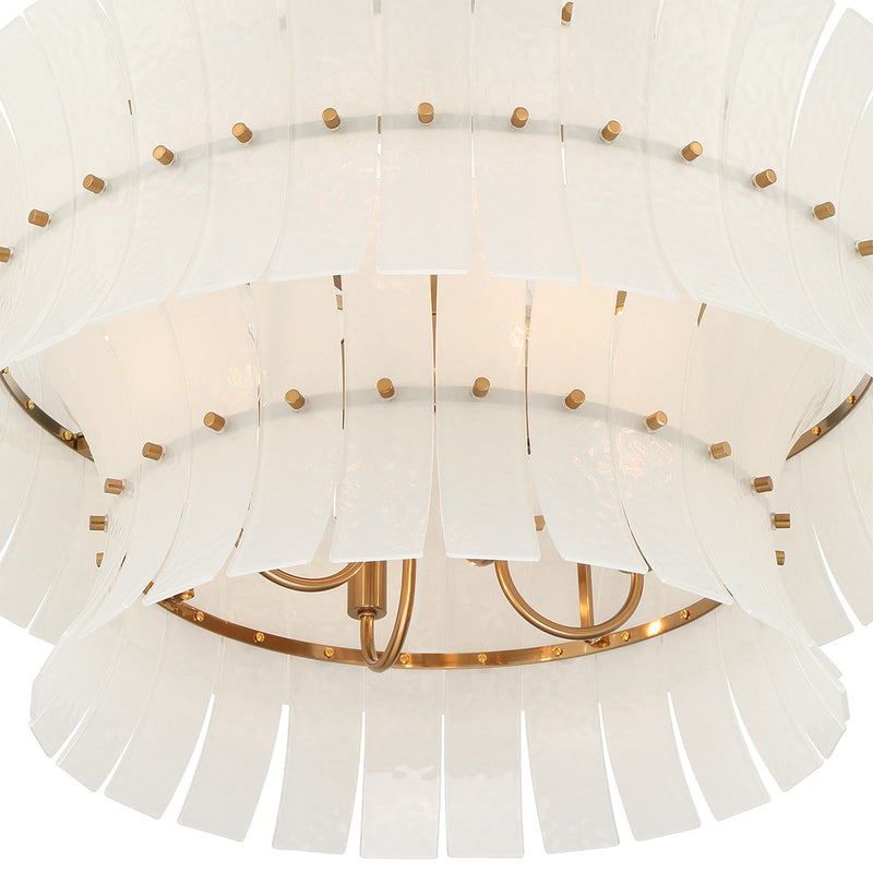 Crystorama Abigail 28in 8-Light Chandelier | Mid-Century Aged Brass Steel and White Curved Glass | Dining Room & Entryway | 28 x 28 x 26 in | Model ABI-2005-AG-WH