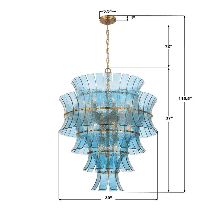 Crystorama Abigail 21 Light Chandelier, Blue/Brass/Gold