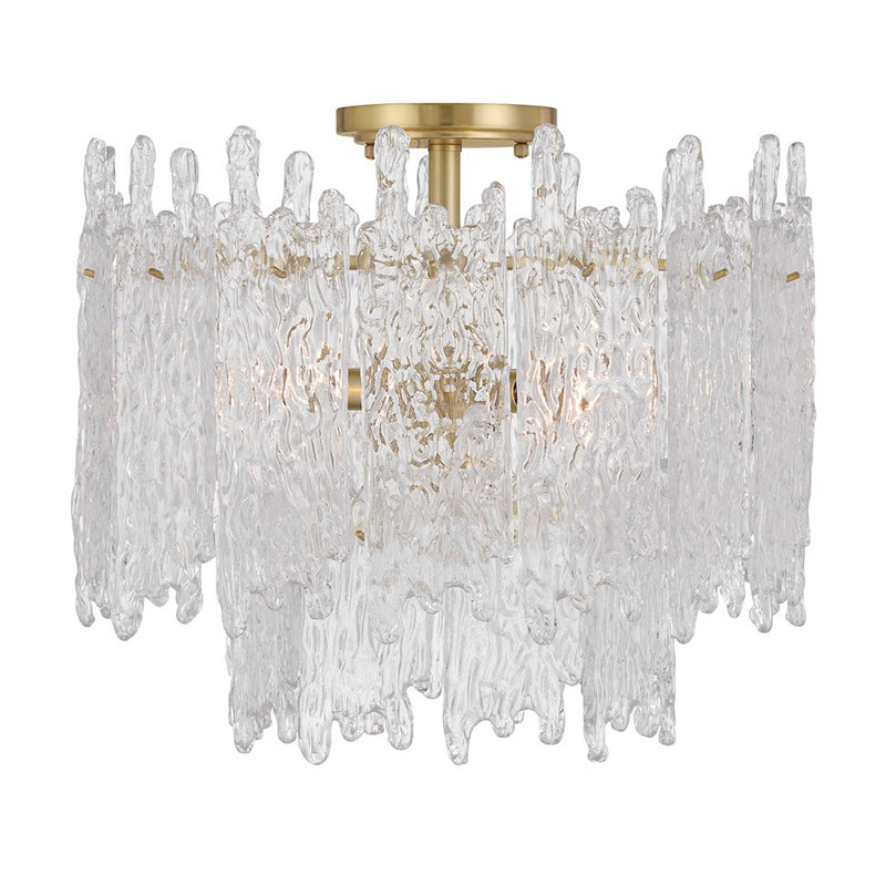 Crystorama Ackerly 3 Light Semi Flush Mount, Aged Brass