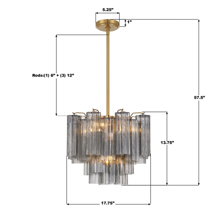 Crystorama Addis 4 Light Mini Chandelier, Gray/Brass/Gold/Smoke