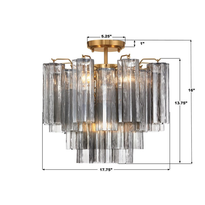 Crystorama Addis 4 Lt Semi Flush, Gray/Brass/Gold/Smoke