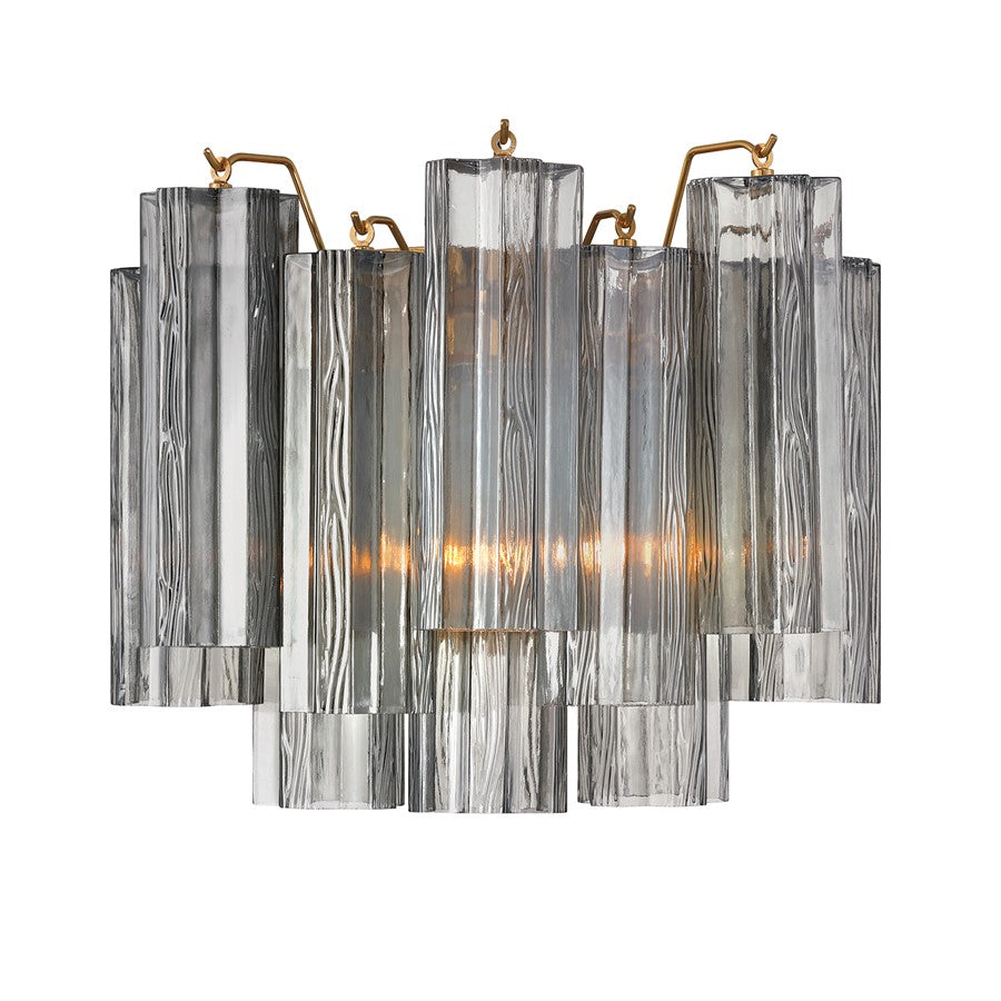 Crystorama Addis 2 Light 12" Sconce, Gray/Brass/Gold/Smoke