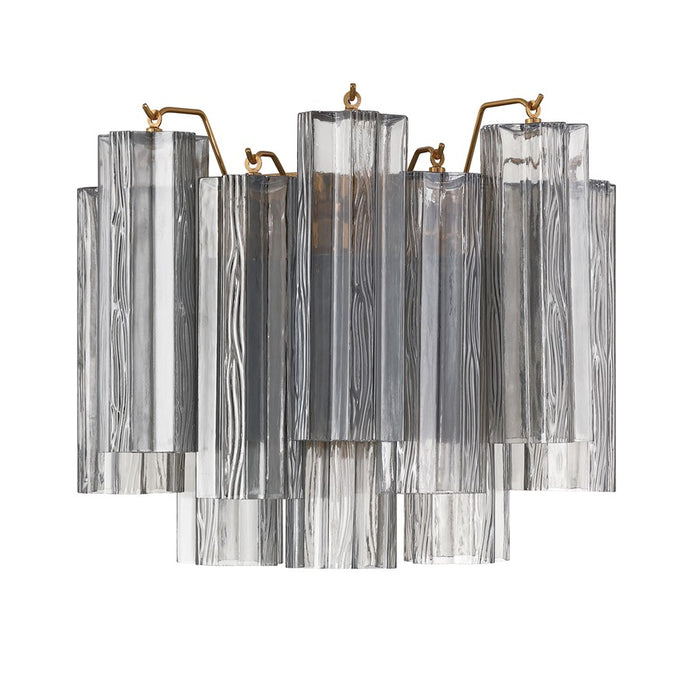 Crystorama Addis 2 Light 12" Sconce, Gray/Brass/Gold/Smoke