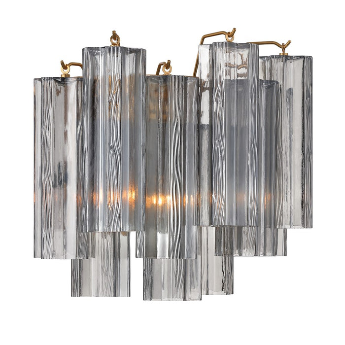 Crystorama Addis 2 Light 12" Sconce, Gray/Brass/Gold/Smoke