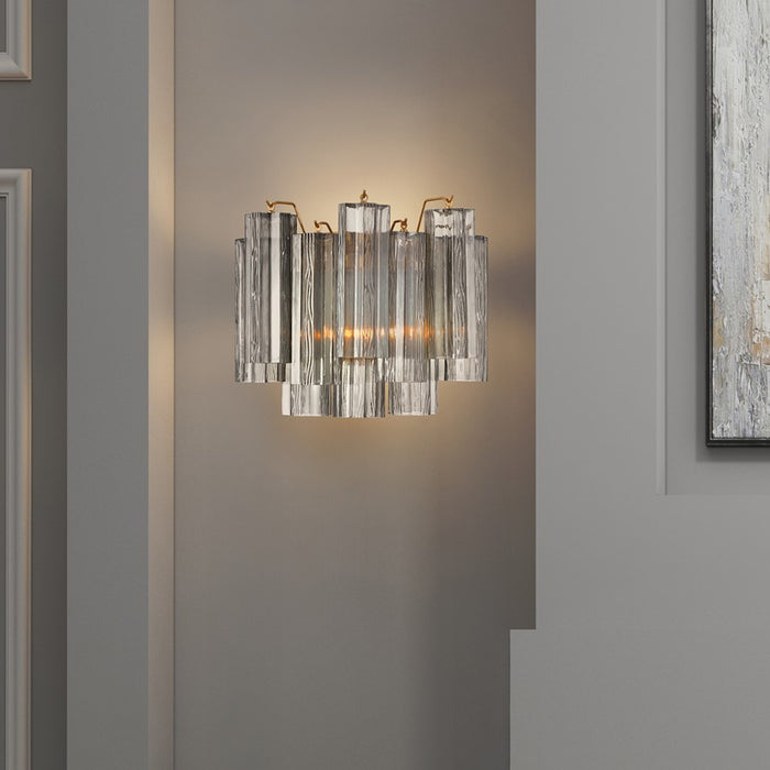 Crystorama Addis 2 Light 12" Sconce, Gray/Brass/Gold/Smoke