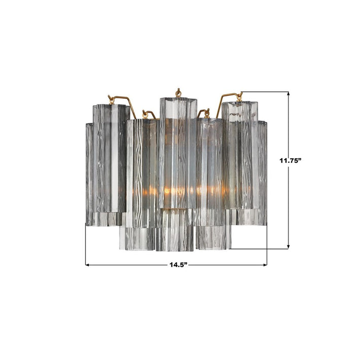 Crystorama Addis 2 Light 12" Sconce, Gray/Brass/Gold/Smoke