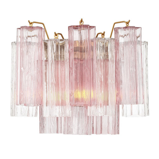 Crystorama Addis 2 Light Geometric Sconce, Brass/Gold/Spring
