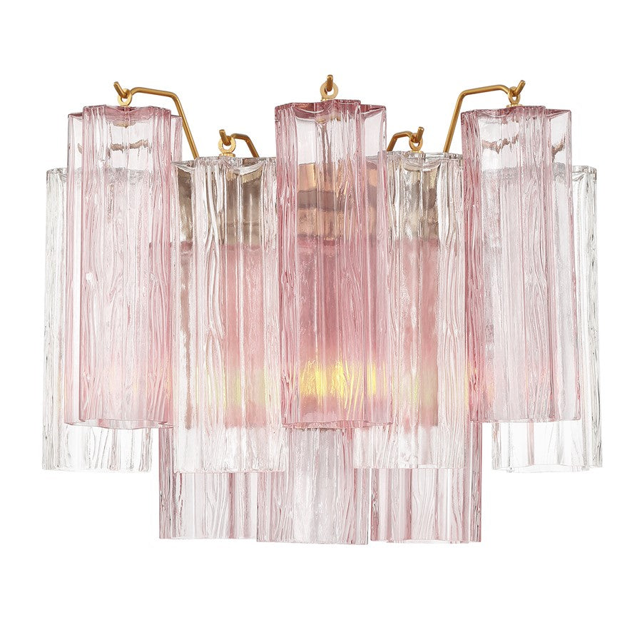 Crystorama Addis 2 Light Geometric Sconce, Brass/Gold/Spring