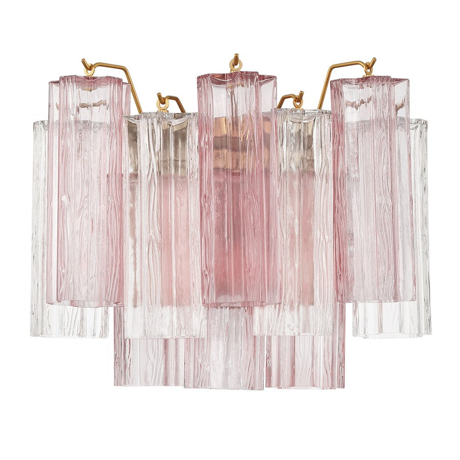 Crystorama Addis 2 Light Geometric Sconce, Brass/Gold/Spring