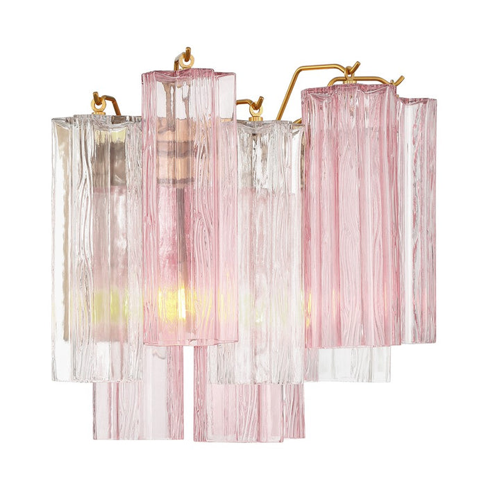 Crystorama Addis 2 Light Geometric Sconce, Brass/Gold/Spring