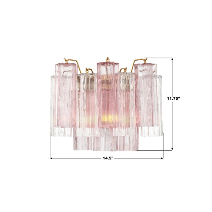 Crystorama Addis 2 Light Geometric Sconce, Brass/Gold/Spring