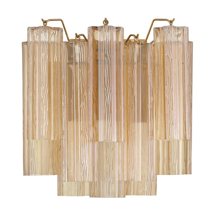 Crystorama Addis 2 Light Sconce, Aged Brass/Tronchi Glass Amber