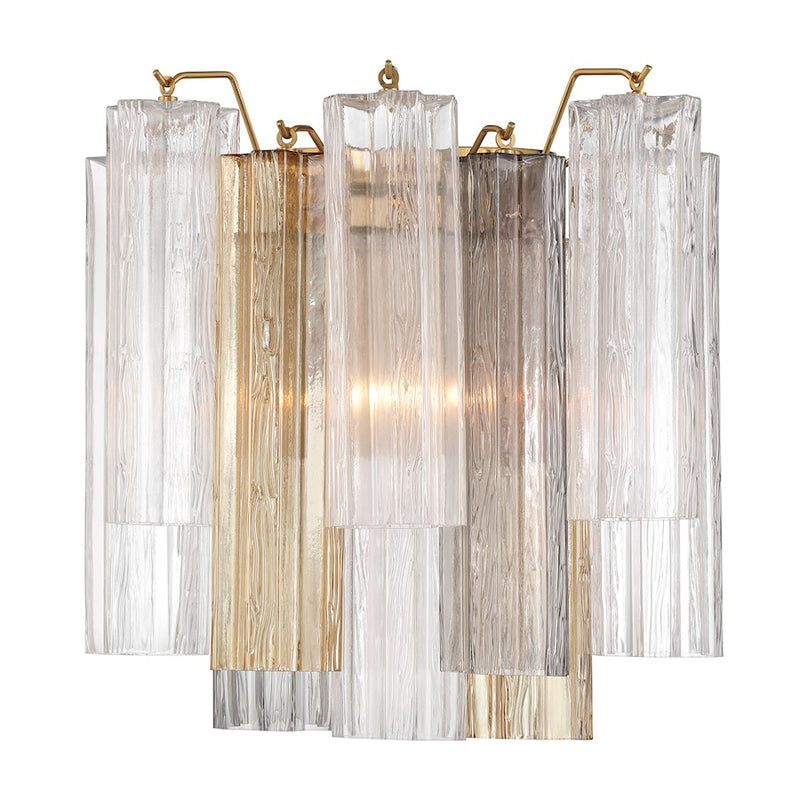 Crystorama Addis 2 Light Sconce, Aged Brass/Tronchi Glass Autumn
