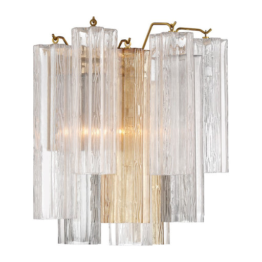 Crystorama Addis 2 Light Sconce, Aged Brass/Tronchi Glass Autumn