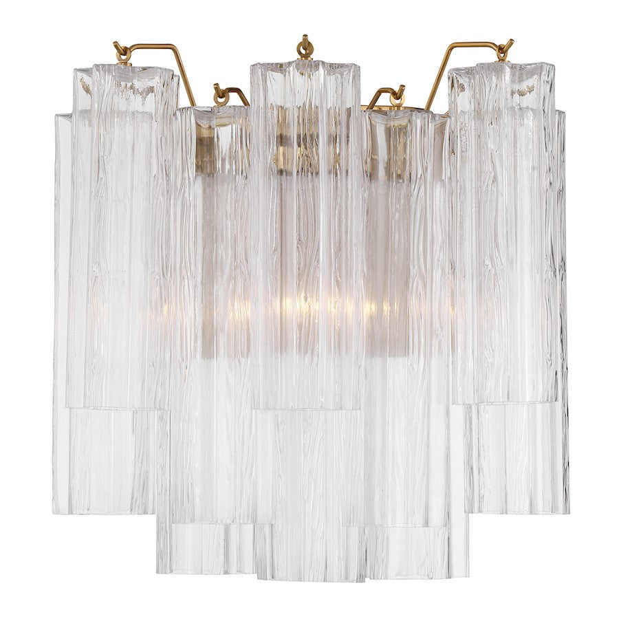 Crystorama Addis 2 Light Sconce, Aged Brass/Tronchi Glass Clear - ADD-303-AG-CL