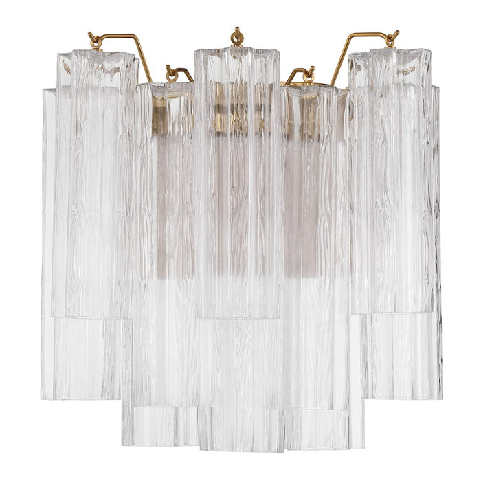 Crystorama Addis 2 Light Sconce, Aged Brass/Tronchi Glass Clear