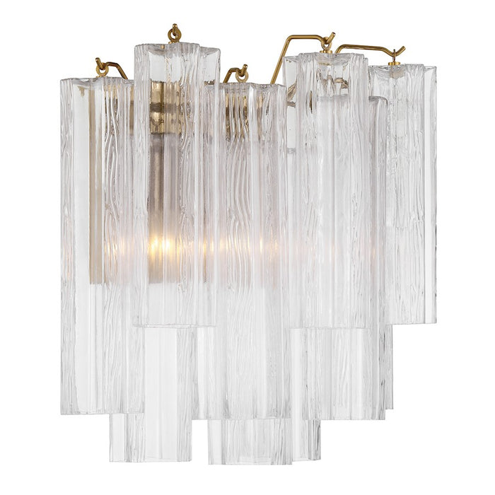 Crystorama Addis 2 Light Sconce, Aged Brass/Tronchi Glass Clear
