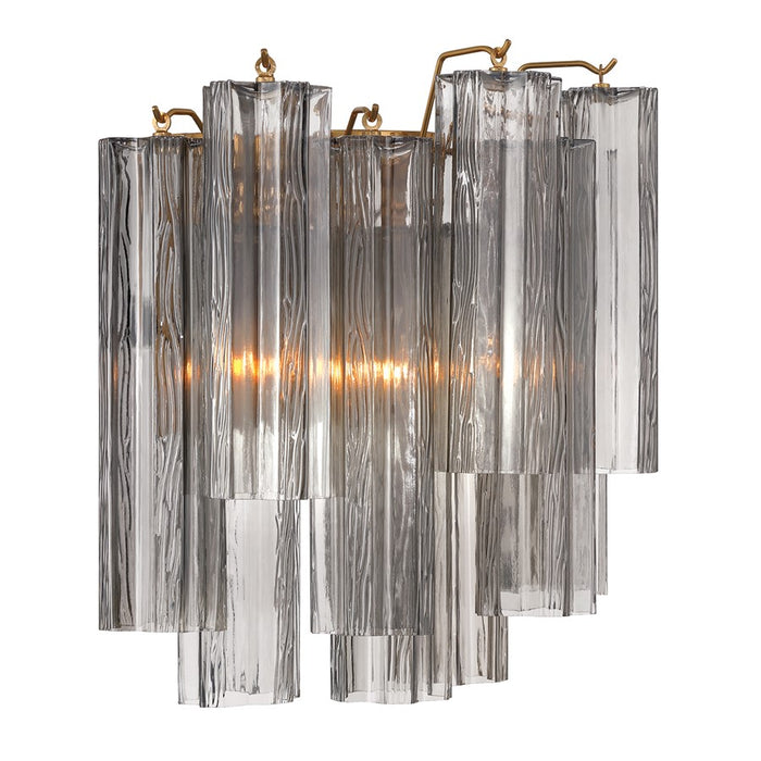 Crystorama Addis 2 Light 15" Sconce, Gray/Brass/Gold/Smoke