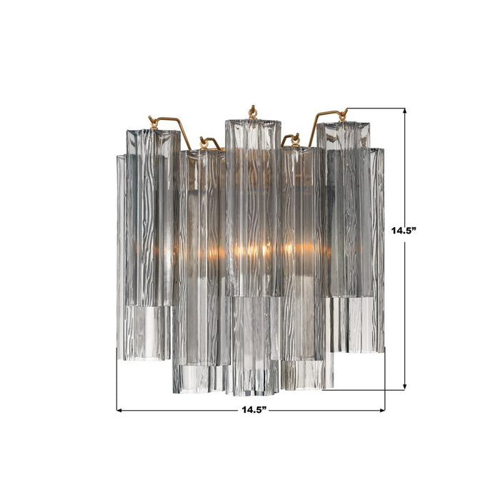 Crystorama Addis 2 Light 15" Sconce, Gray/Brass/Gold/Smoke
